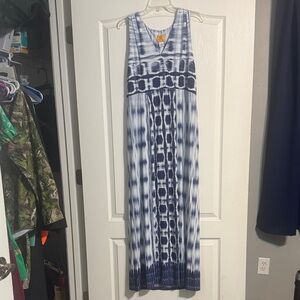 Elegant Blue Patterned Maxi Dress
